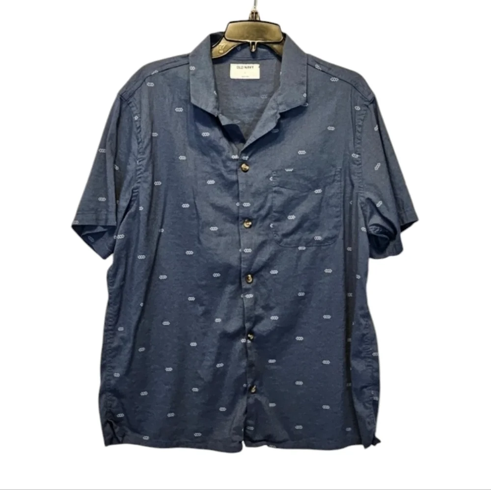 Old Navy Greyish Blue 54% Cotton 46% Rayon Button Up Shirt Size L - Picture 1 of 5